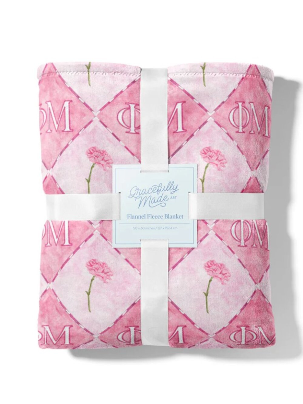 Phi Mu Fleece Blanket | Sorority Throw Blanket Pink White Greek Life Dorm Decor